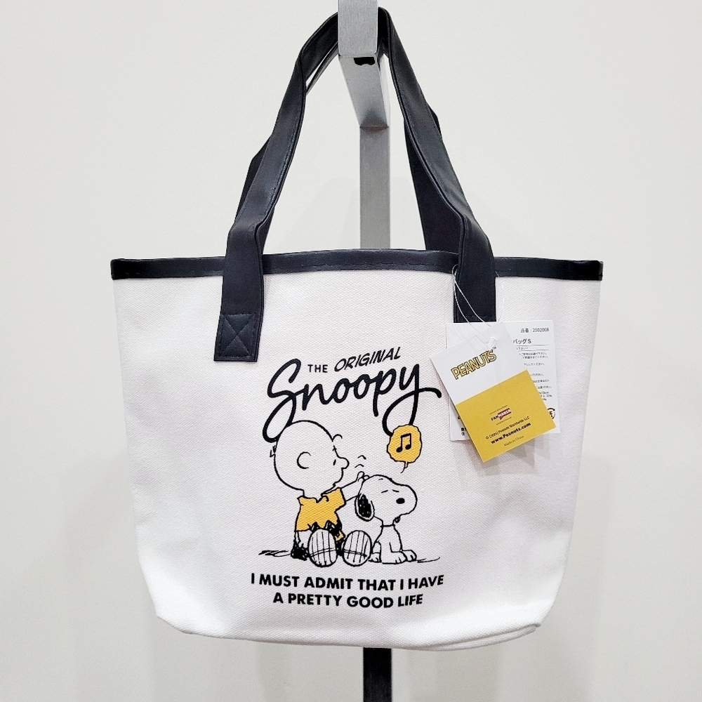 NWT Japan Peanuts Snoopy Mini Tote Bag Black Charlie Brown